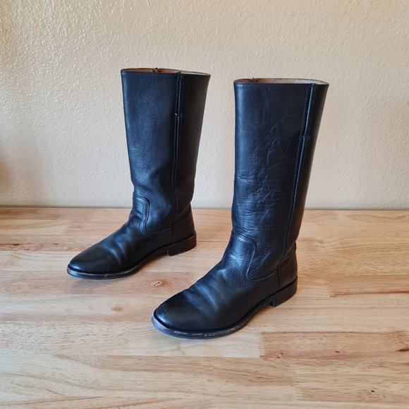 Frye Shoes - Frye Maxine Campus Black Leather Pull On Riding Equestrian Boots 7 Tall Low Heel